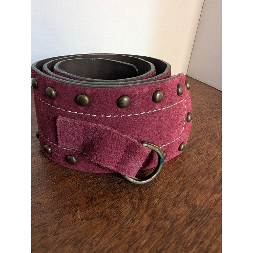 Candie's Wide Waist Belt Women S/M Burgundy Genuine Leather Studded Boho Good